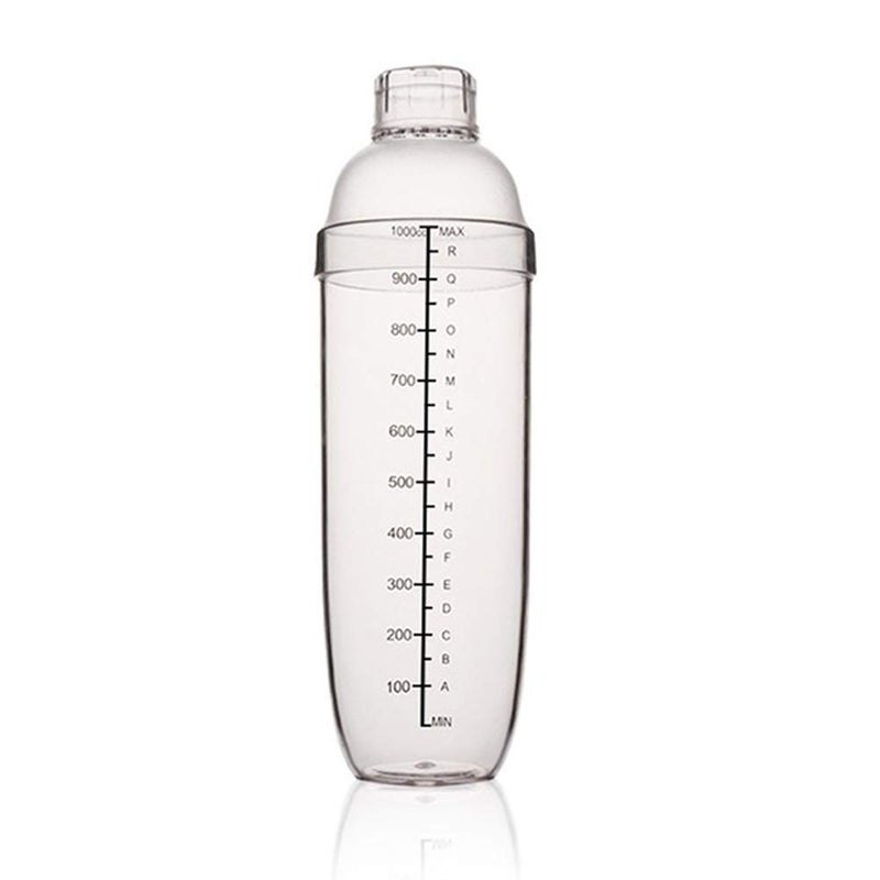 FEOOWV Plastic Cocktail Shaker,Drink Mixer Hand Shaker Cup with Scales,Transparent (33 oz / 1000cc) - Image 1